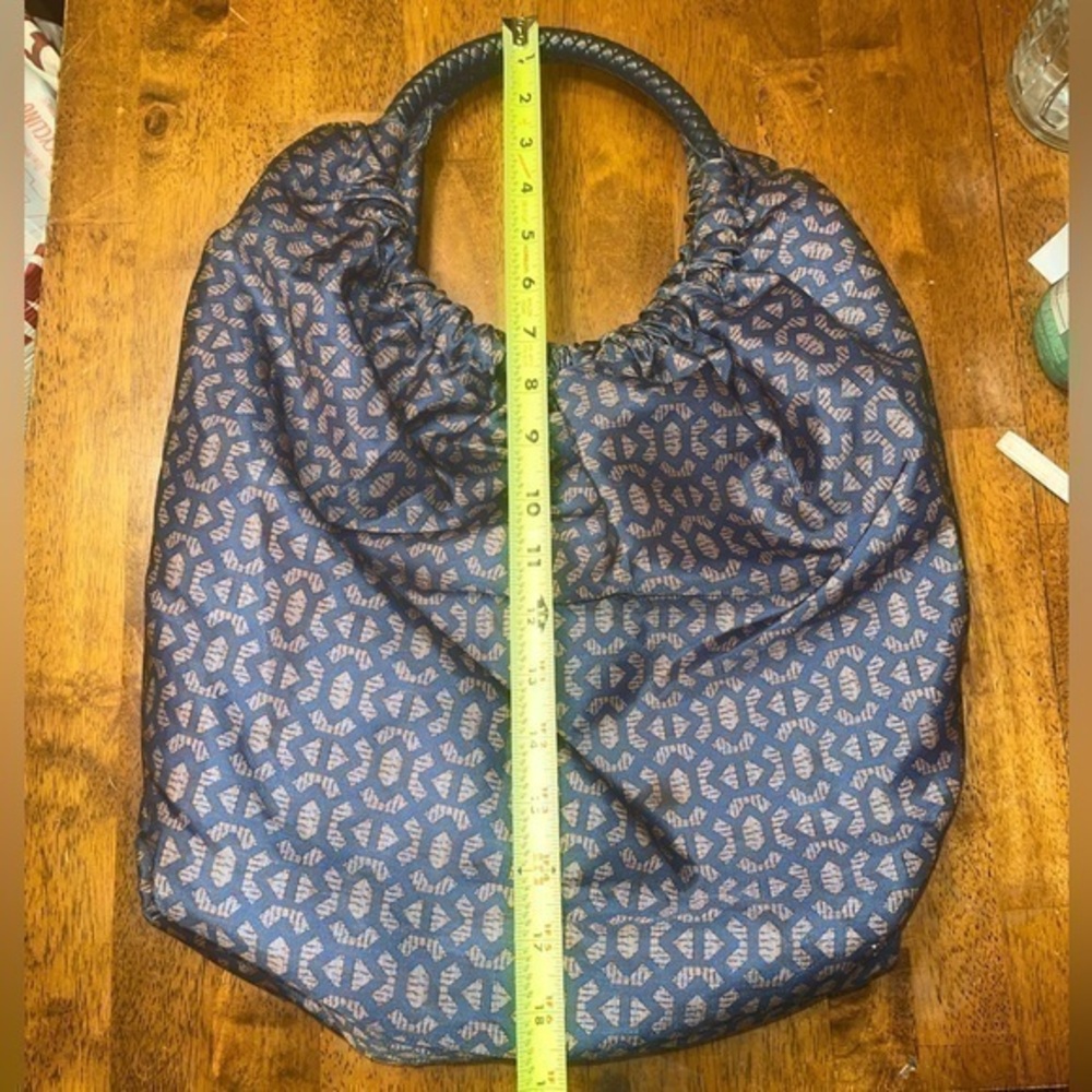 Penelope Ann Fabric Navy Blue handbag, with braided handles, EUC